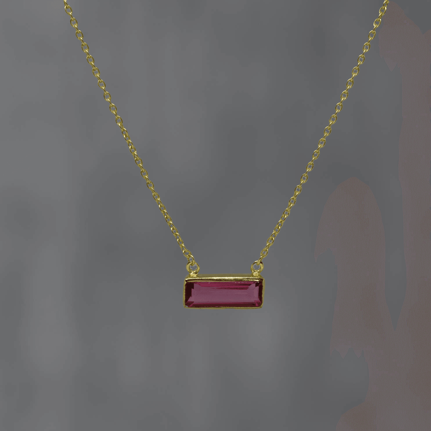Gold Rectangular Pink Quartz Necklace - Rococo Jewellery