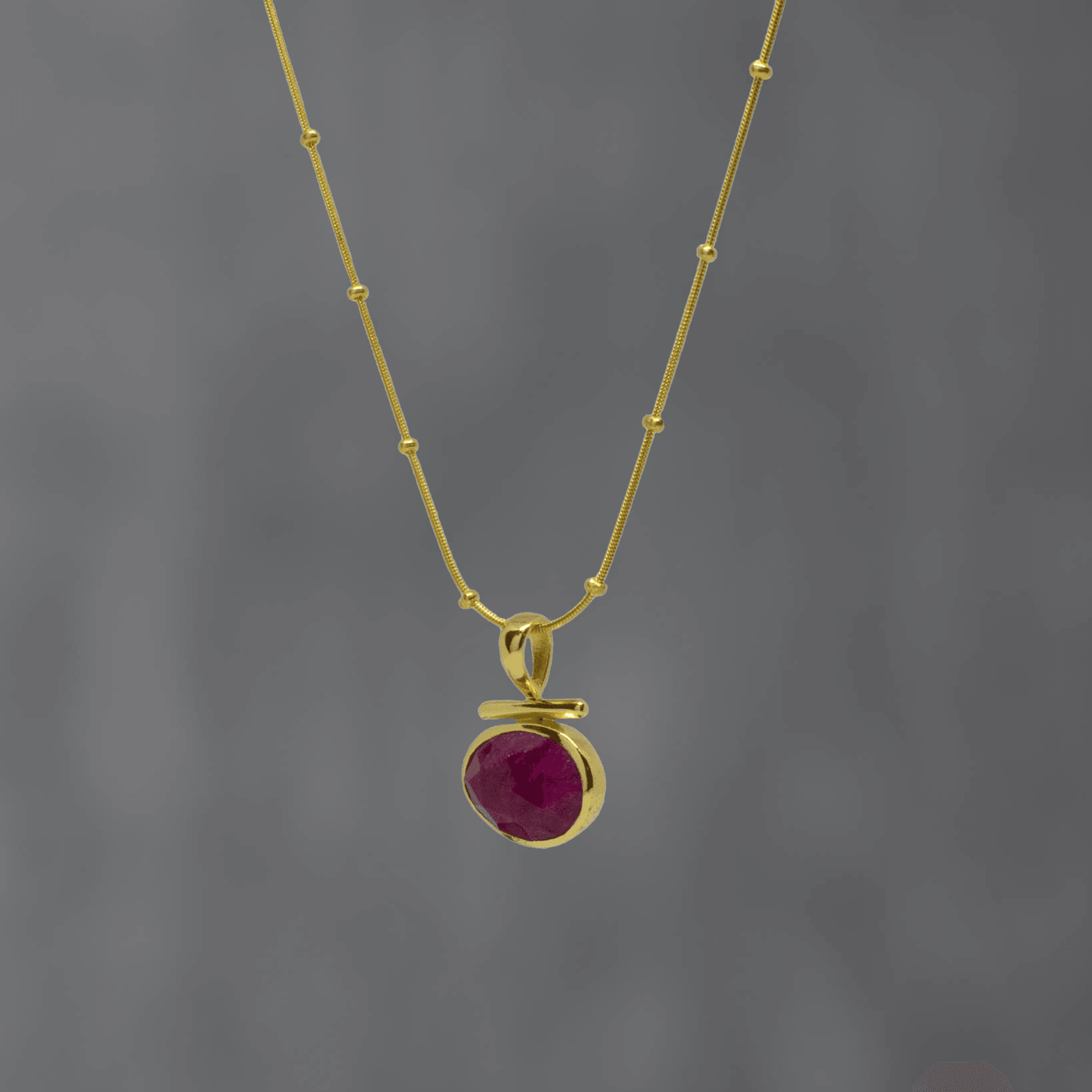 Gold and Ruby Bar Pendant Necklace