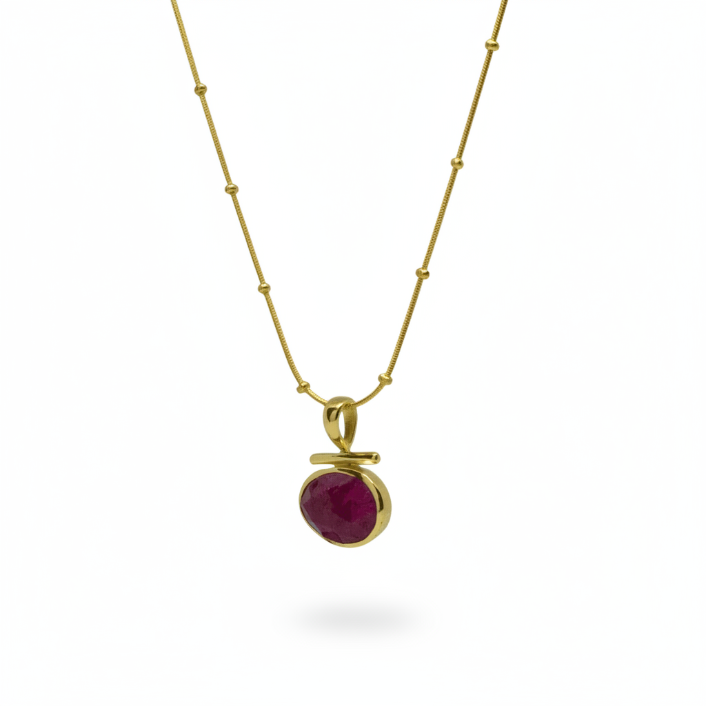 Gold and Ruby Bar Pendant Necklace
