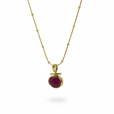 Gold and Ruby Bar Pendant Necklace
