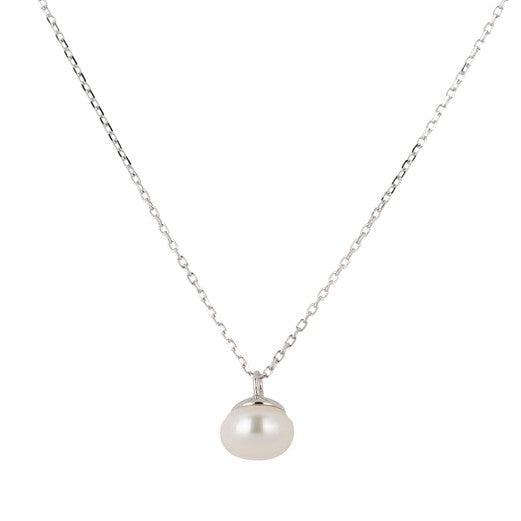 Sterling Silver and Single Pearl Pendant Necklace - Rococo Jewellery