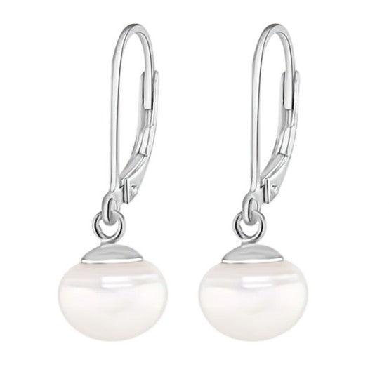 Button Pearl Lever Back Drop Earrings - Rococo Jewellery