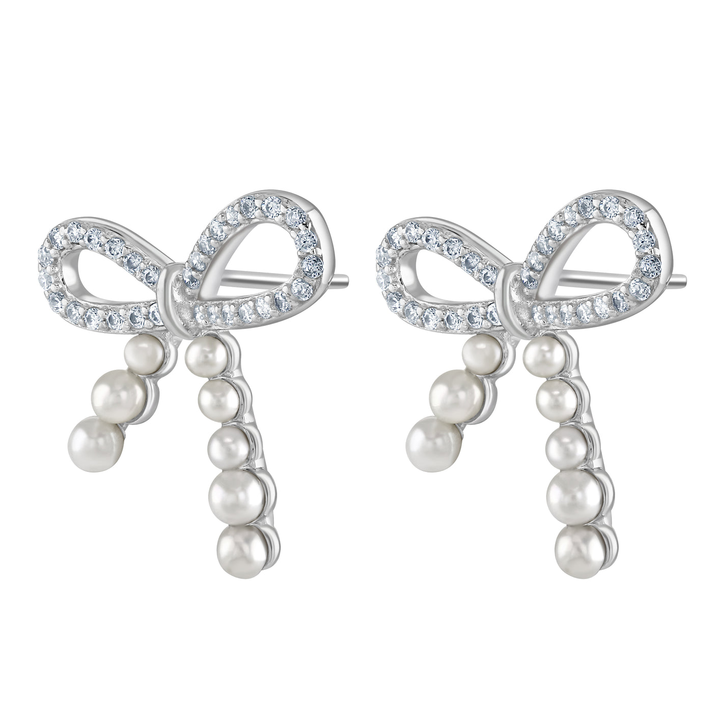 Sterling Silver Freshwater Pearl Bow Earrings