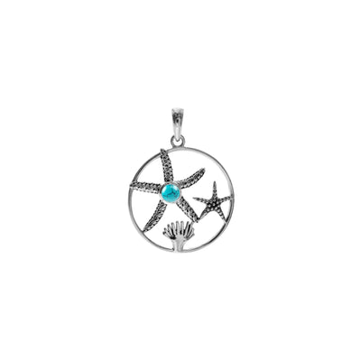 Sterling Silver Turquoise Starfish and Coral Pendant