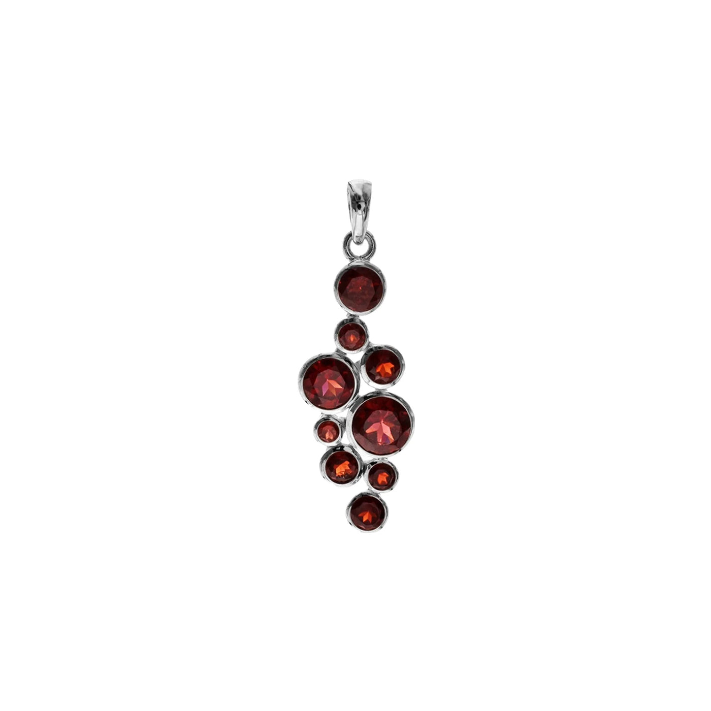 9 Stone Garnet Silver Pendant