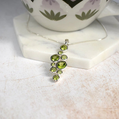 Silver Staggered Peridot Bubbles Pendant