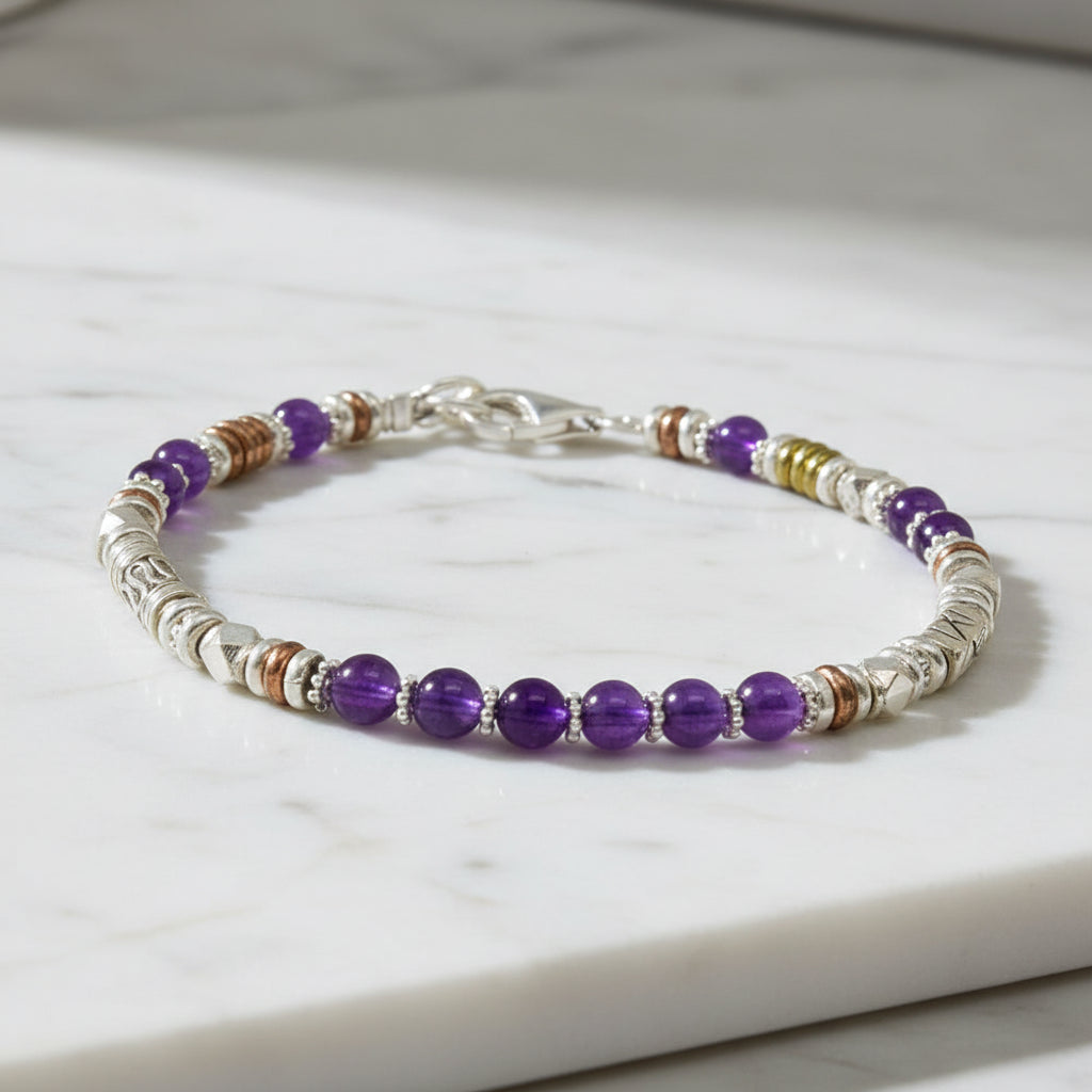Sterling Silver Amethyst Mixed Metals Bracelet