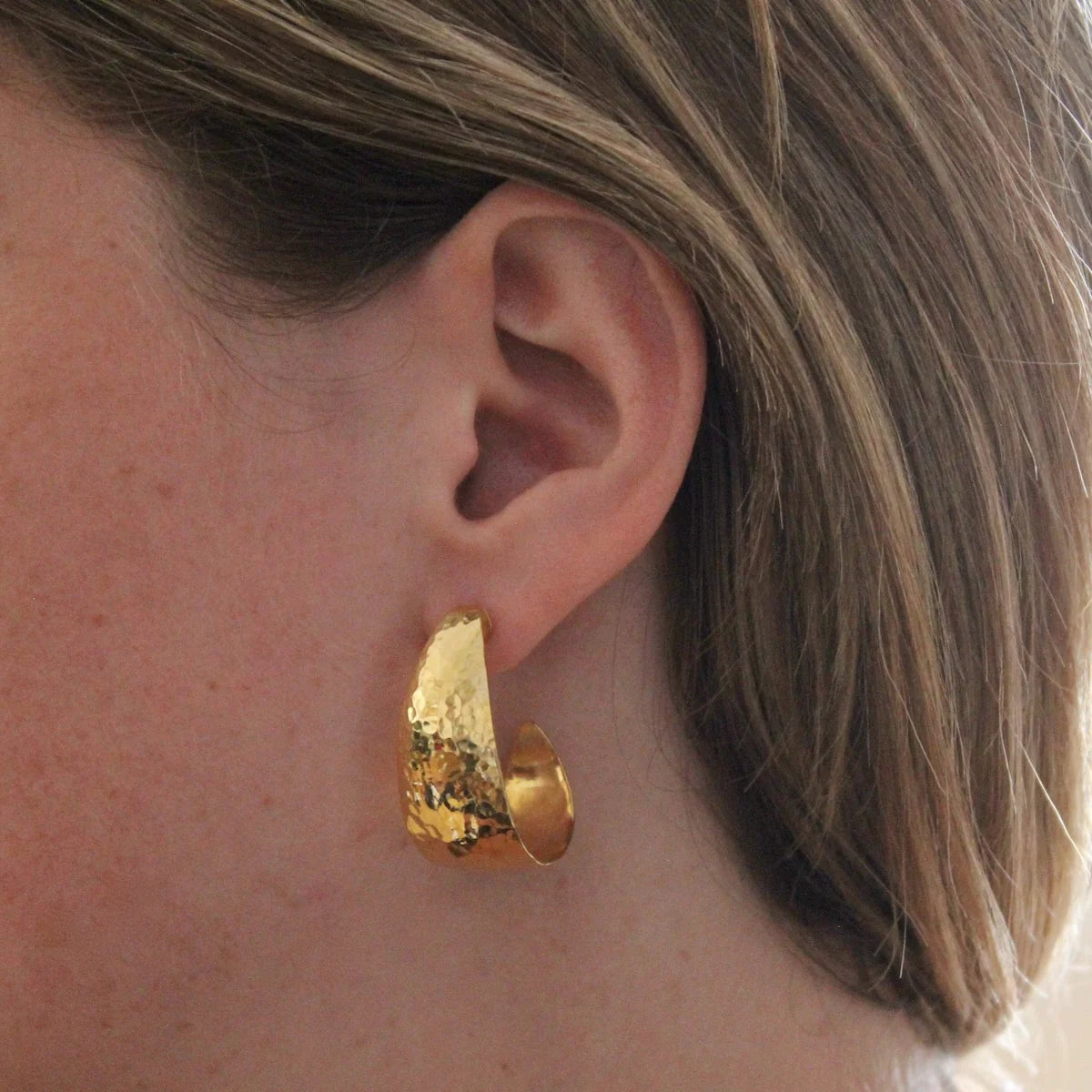 Gold Vermeil Large Hammered Hoop Earrings