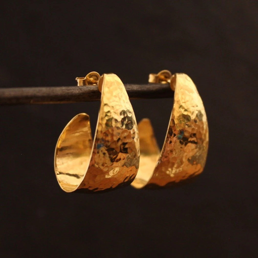 Gold Vermeil Large Hammered Hoop Earrings