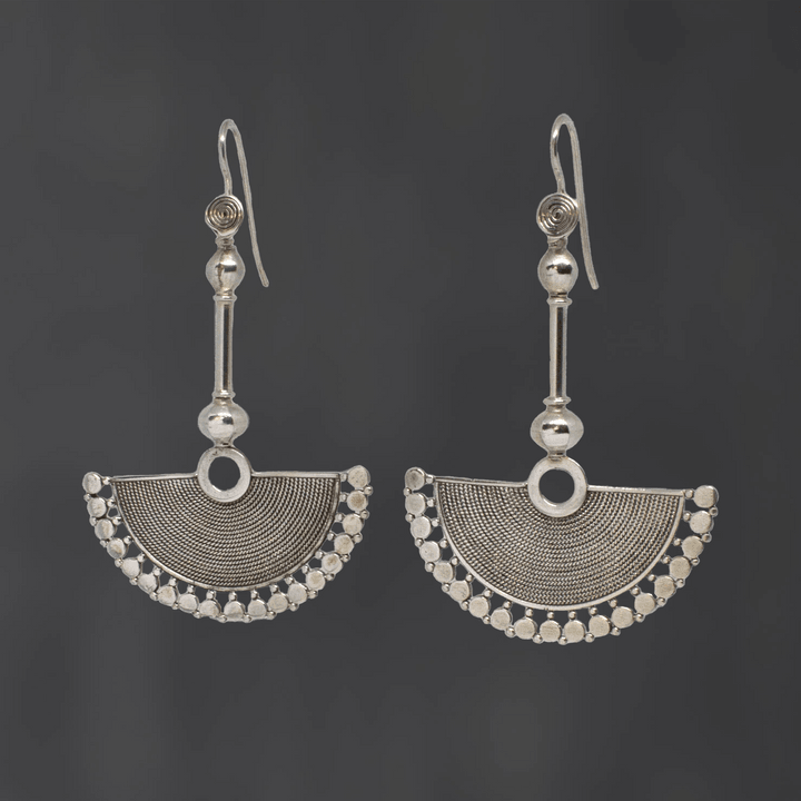Sterling Silver Wirework Fan Drop Earrings - Rococo Jewellery