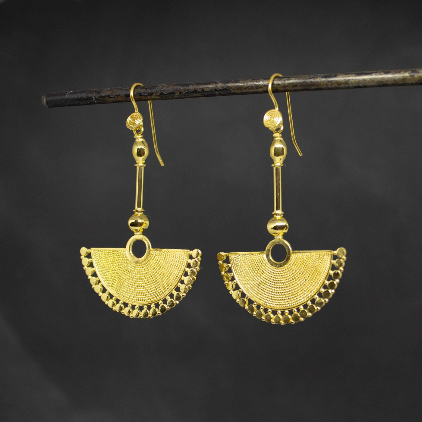 18ct Gold Vermeil Wirework Fan Earrings - Rococo Jewellery