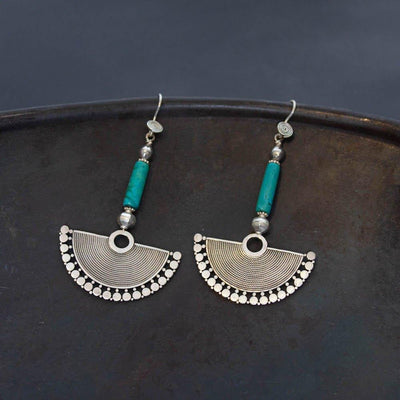 Sterling Silver & Turquoise Fan Drop Earrings - Rococo Jewellery