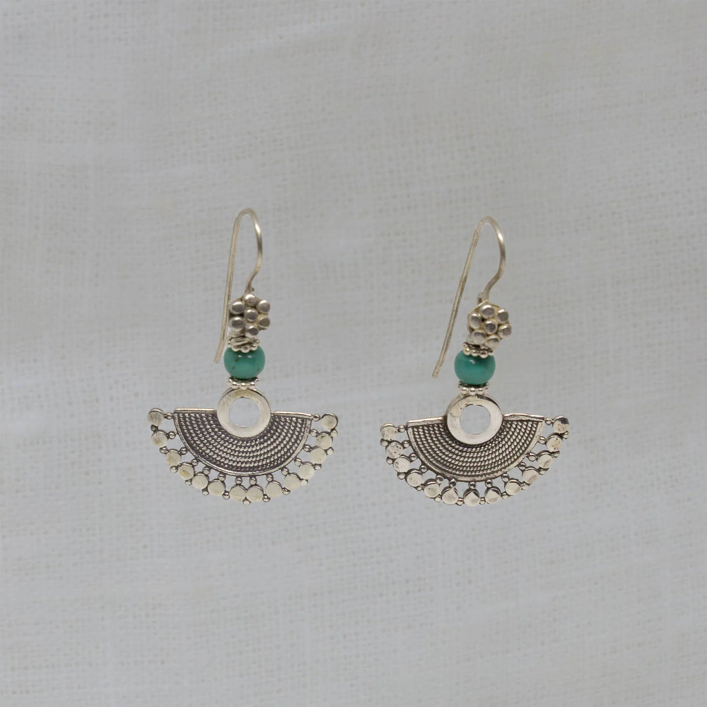 Sterling Silver and Turquoise Small Fan Wirework Drop Earrings