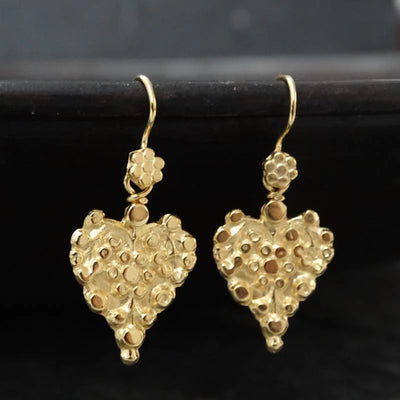 18ct Gold Vermeil Textured Heart Drop Earrings