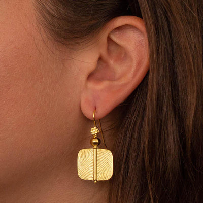 18ct Gold Vermeil Curved Edge Square Drop Earrings - Rococo Jewellery