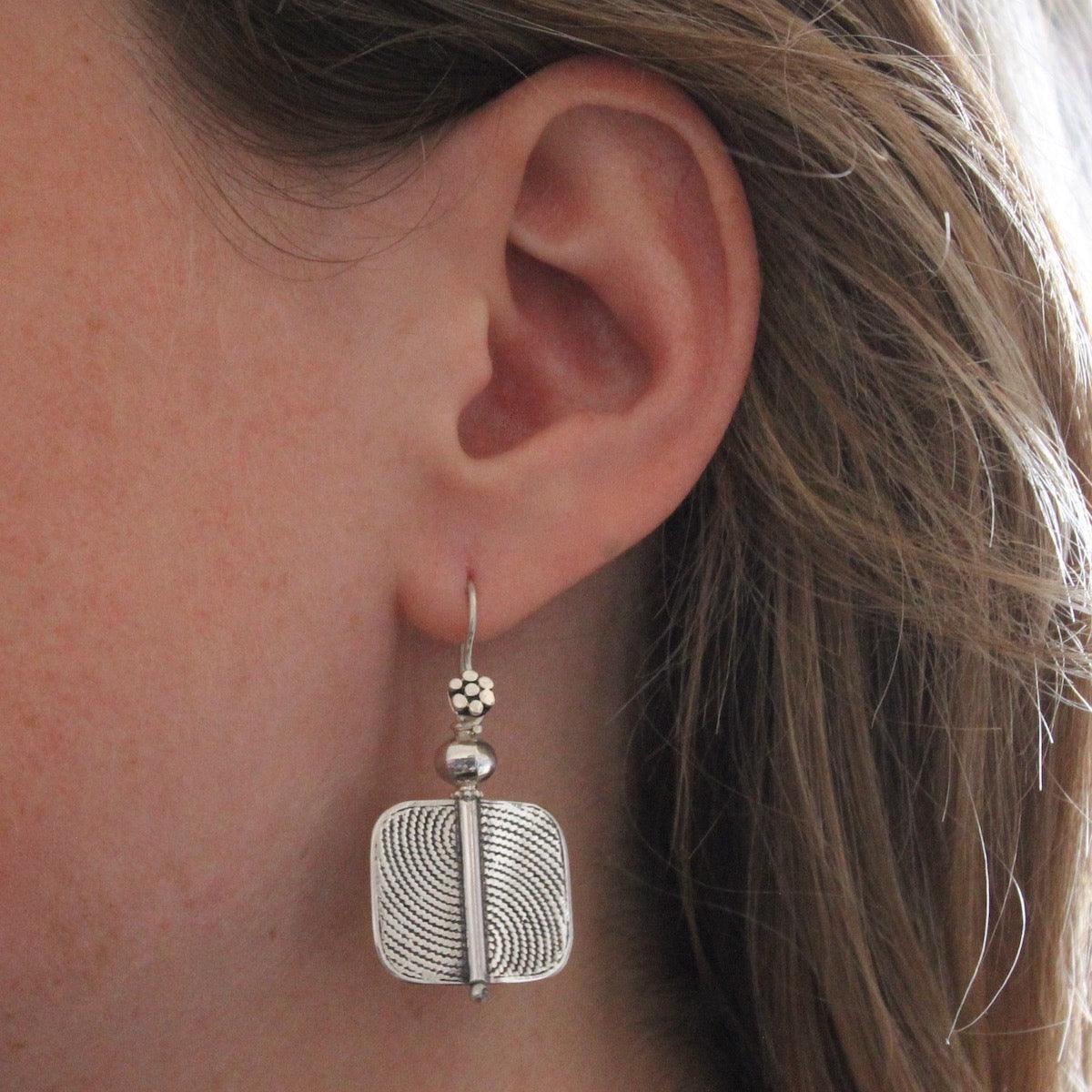 Sterling Silver Maroc Square Wirework Earrings - Rococo Jewellery