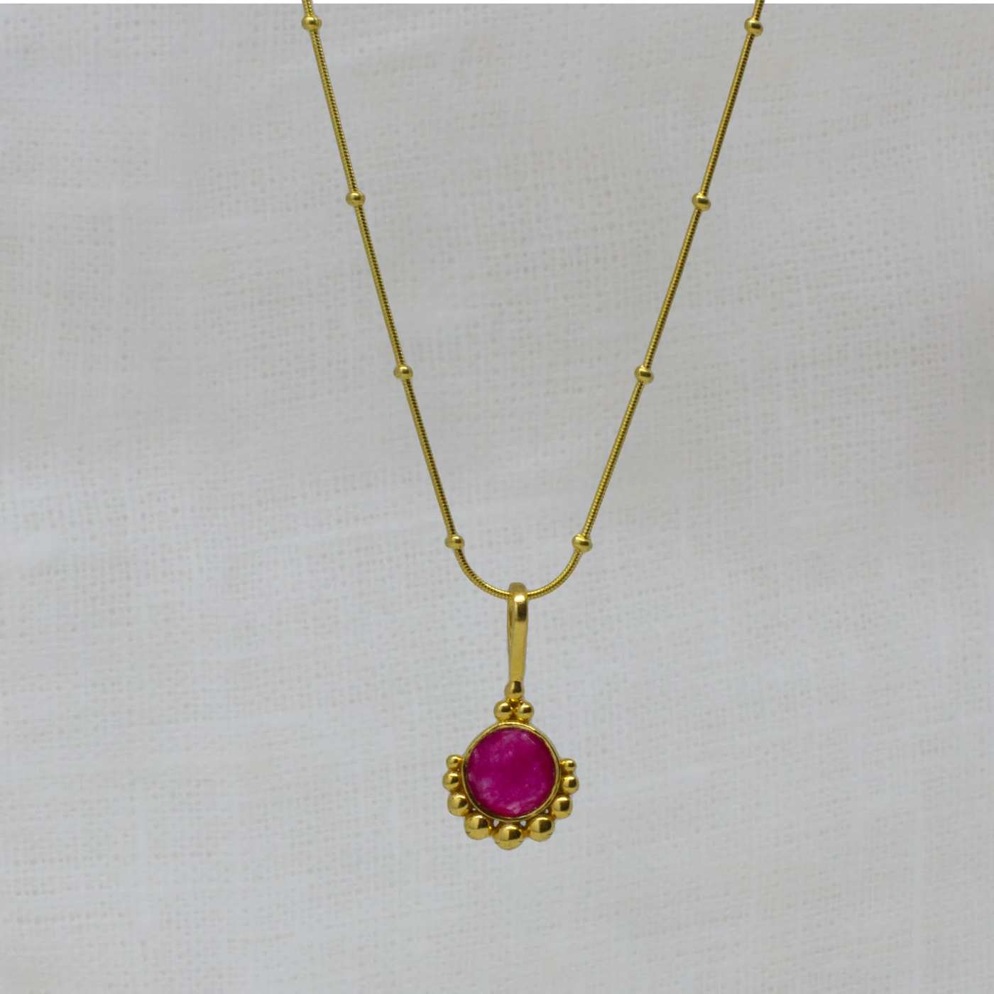 18ct Gold Vermeil Dot Pink Quartz Pendant Necklace