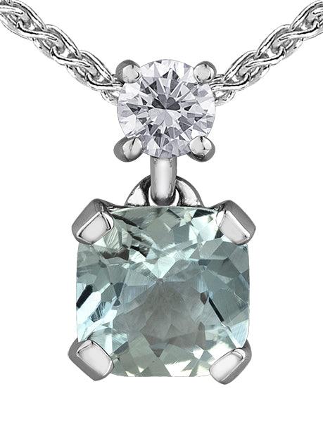 9ct White Gold Diamond and Aquamarine Necklace - Rococo Jewellery