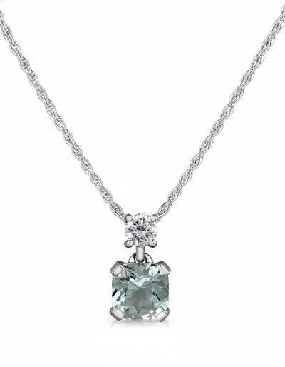 9ct White Gold Diamond and Aquamarine Necklace - Rococo Jewellery