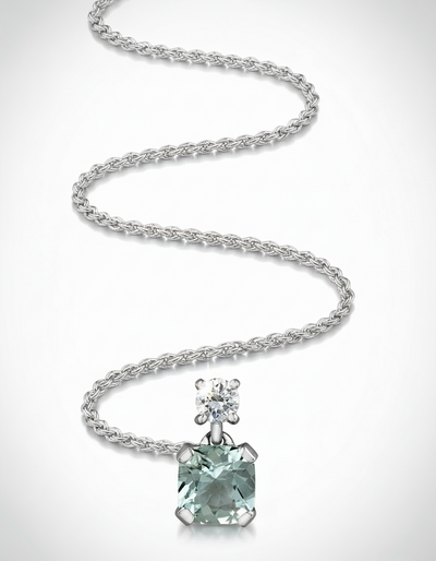9ct White Gold Diamond and Aquamarine Necklace
