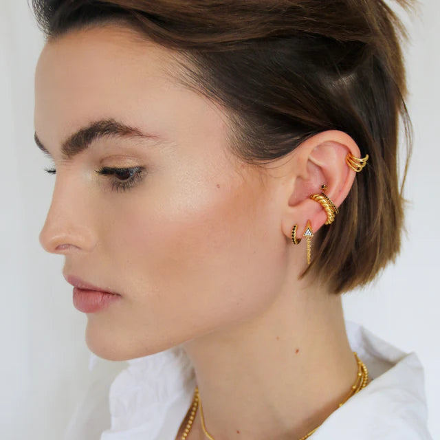 Scream Pretty Gold Black Huggie Hoop Earrings