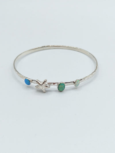 Lavan Silver Starfish Opal Bangle - Rococo Jewellery