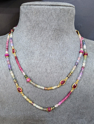 92cm 18ct Gold Vermeil Sapphires Long Necklace - Rococo Jewellery