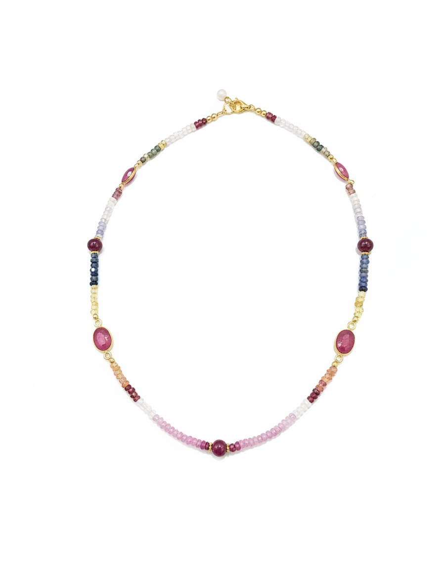 18ct Gold Vermeil Sapphire and Ruby Necklace