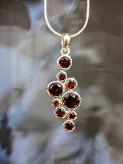 9 Stone Garnet Silver Pendant - Rococo Jewellery