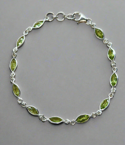 Sterling Silver Multi-Stone Marquis Peridot Facet Bracelet - Rococo Jewellery