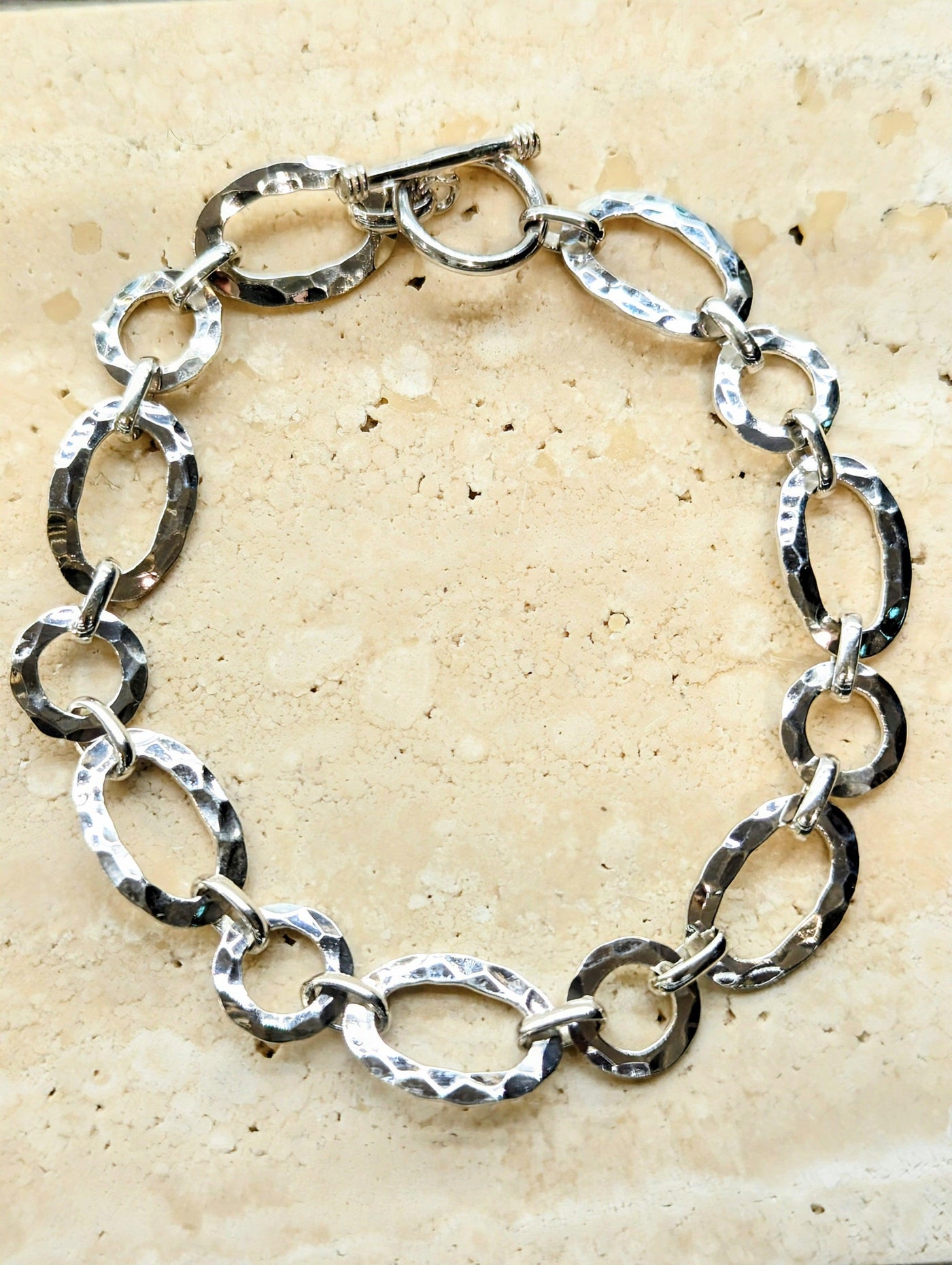 Sterling Silver Hammered Link Bracelet - Rococo Jewellery