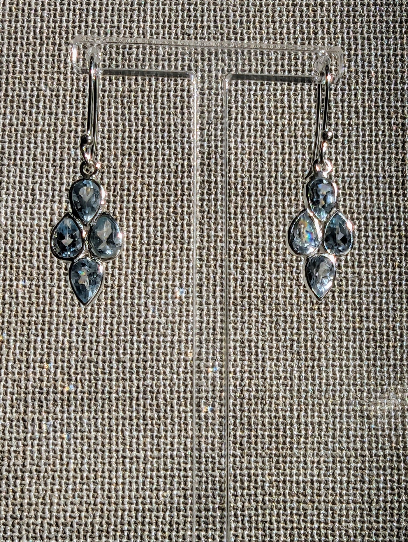 Sterling Silver Faceted Multi-Stone Blue Topaz Drop Earrings - Rococo Jewellery