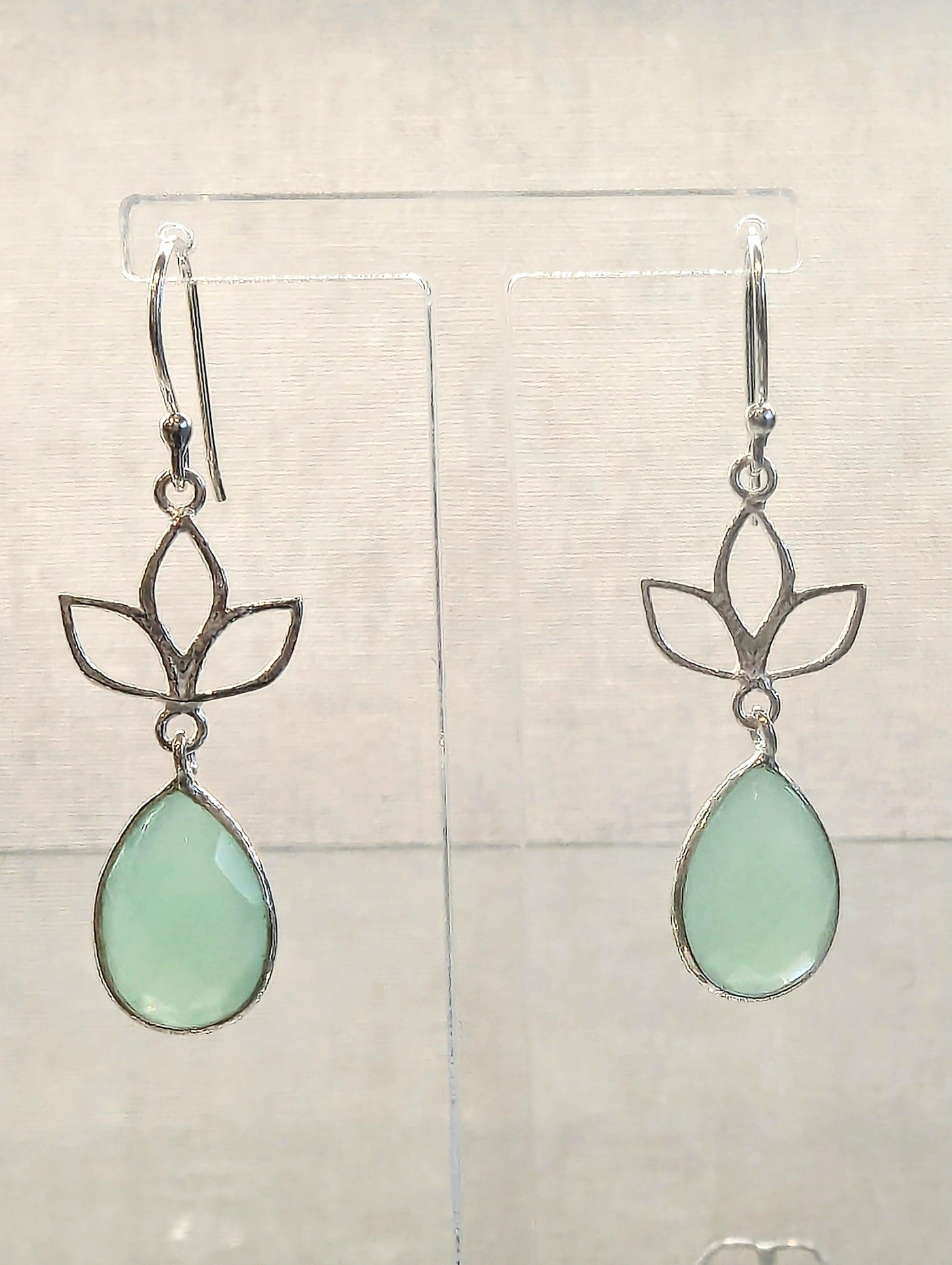 Lotus Flower Drop Earrings Aqua Chalcedony - Rococo Jewellery