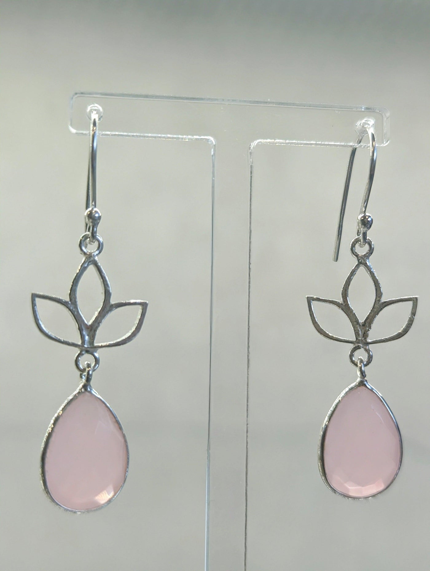 Lotus Flower Drop Earrings Pink Chalcedony - Rococo Jewellery