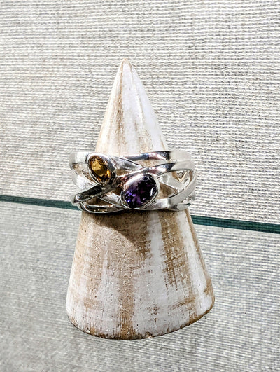 Silver Amethyst and Citrine Ring - Rococo Jewellery