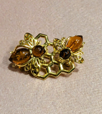 Gold Amber Bee Brooch