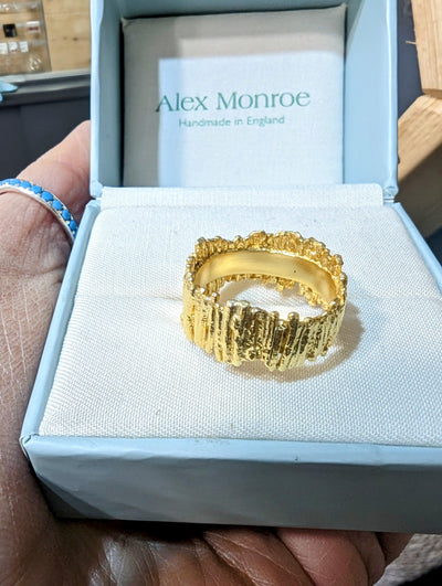 Alex Monroe Tree Bark Wide Band Ring - Rococo Jewellery