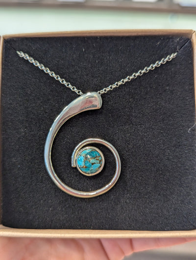 Silver and Blue Mojave Turquoise Swirl Pendant