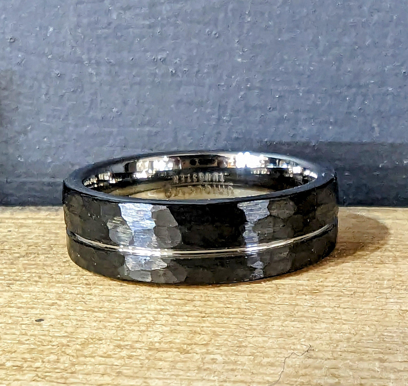 Unique & Co 7mm Hammered Black Tungsten Ring - Rococo Jewellery