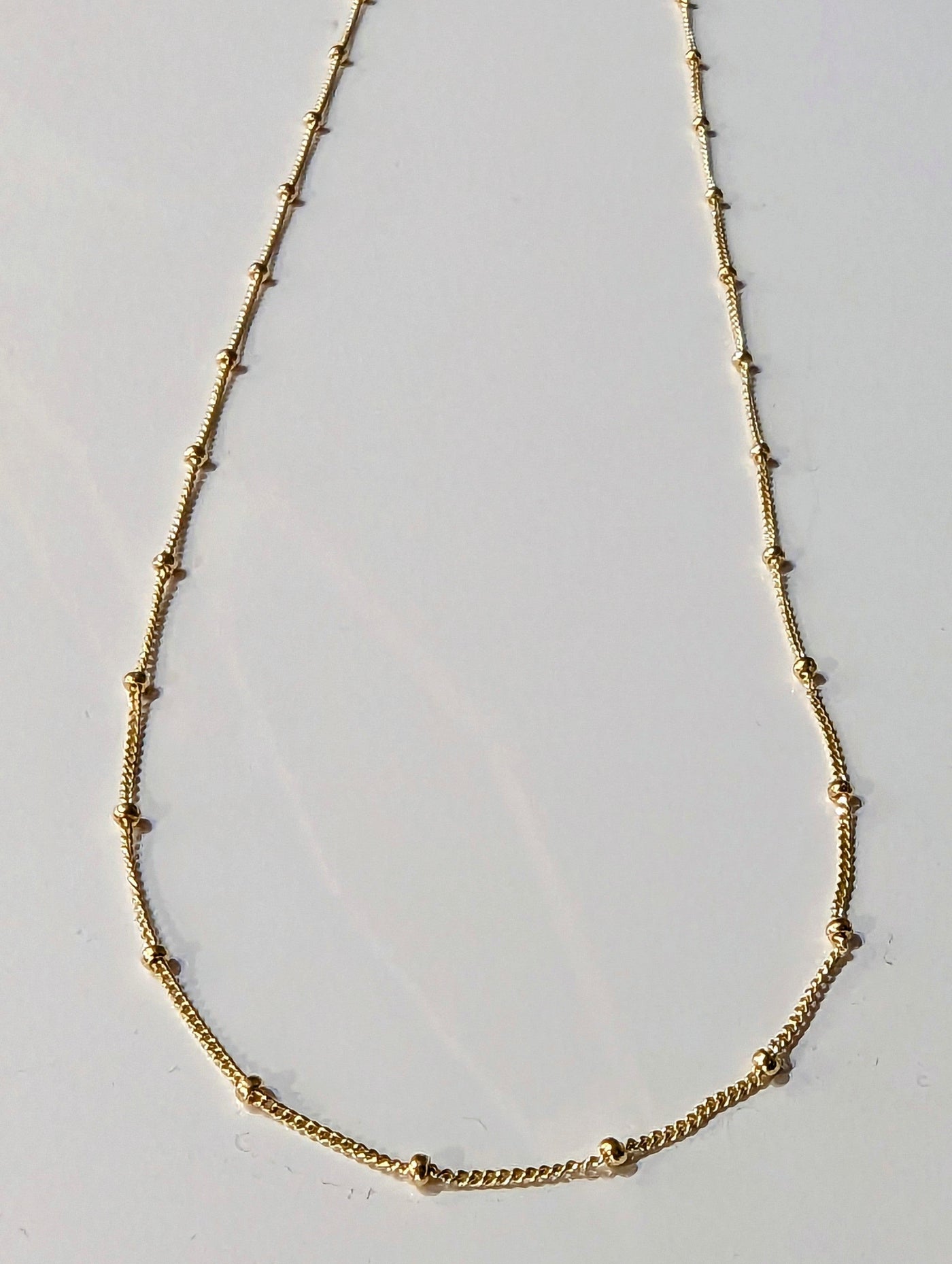 18" 9ct Gold Filed Curb Chain Necklace with Bead Stations - Rococo Jewellery