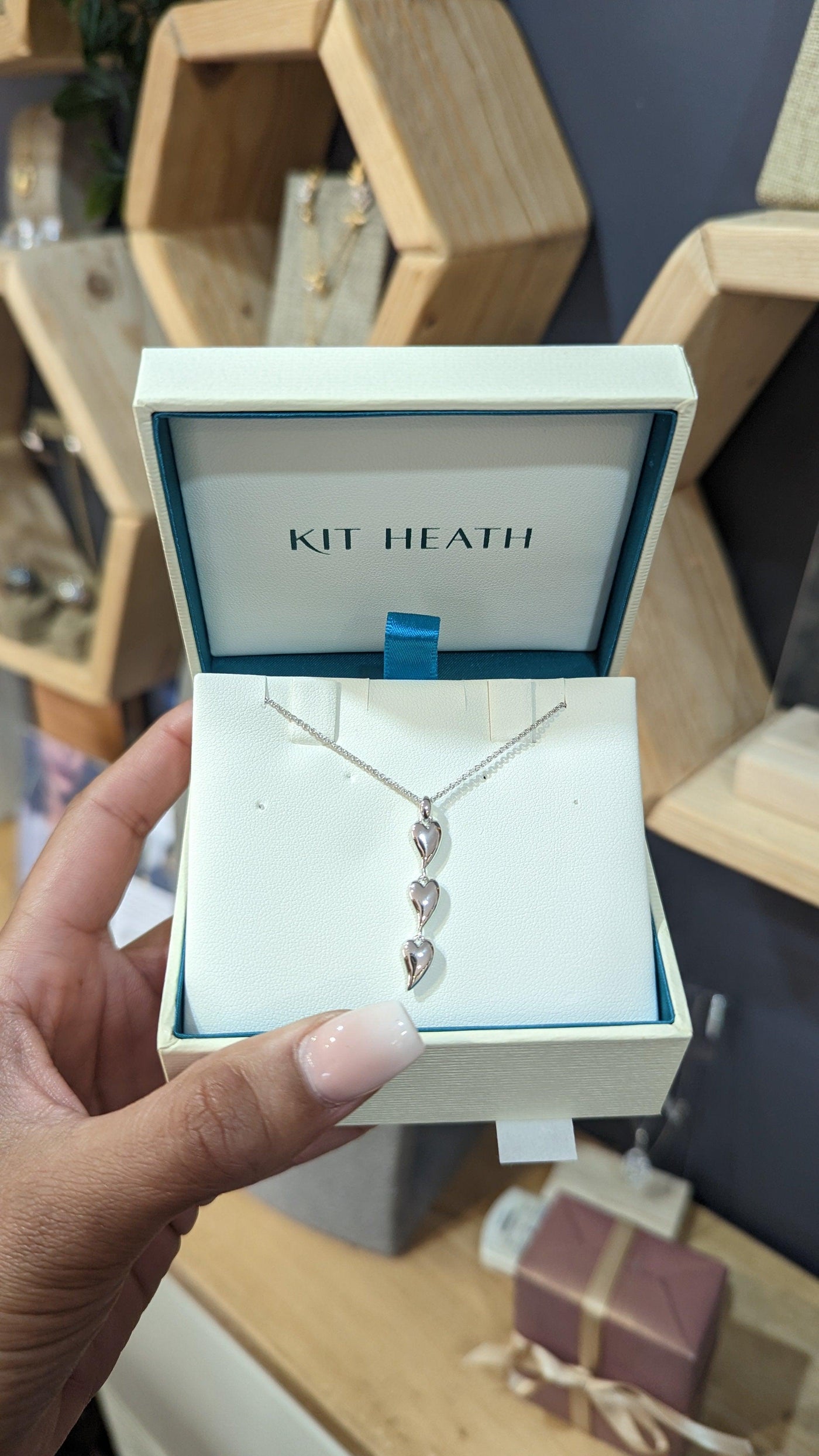 Kit Heath Desire Kiss Rhodium Plate Triple Hearts Necklace - Rococo Jewellery