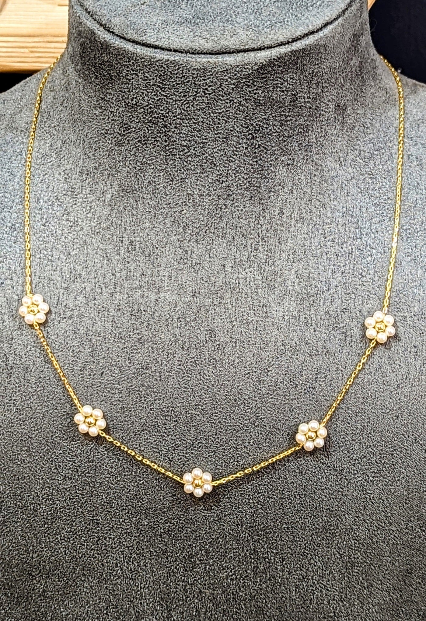 Sterling Silver & Gold Pearl Flower Cluster Necklace - Rococo Jewellery