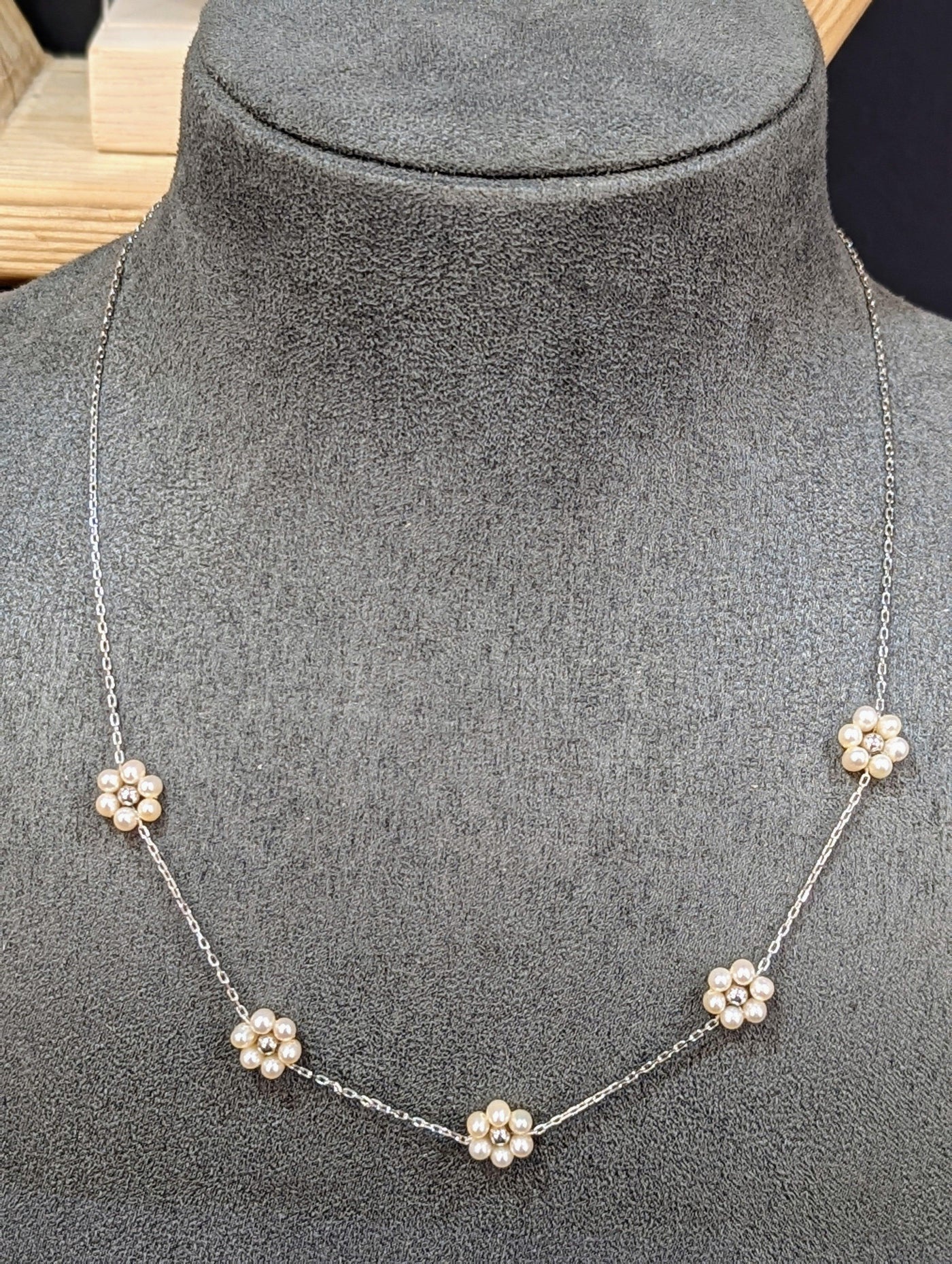 Silver Pearl Flower Cluster Necklace - Rococo Jewellery