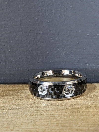 Unique & Co Steel Black Carbon Fibre Ring - Rococo Jewellery