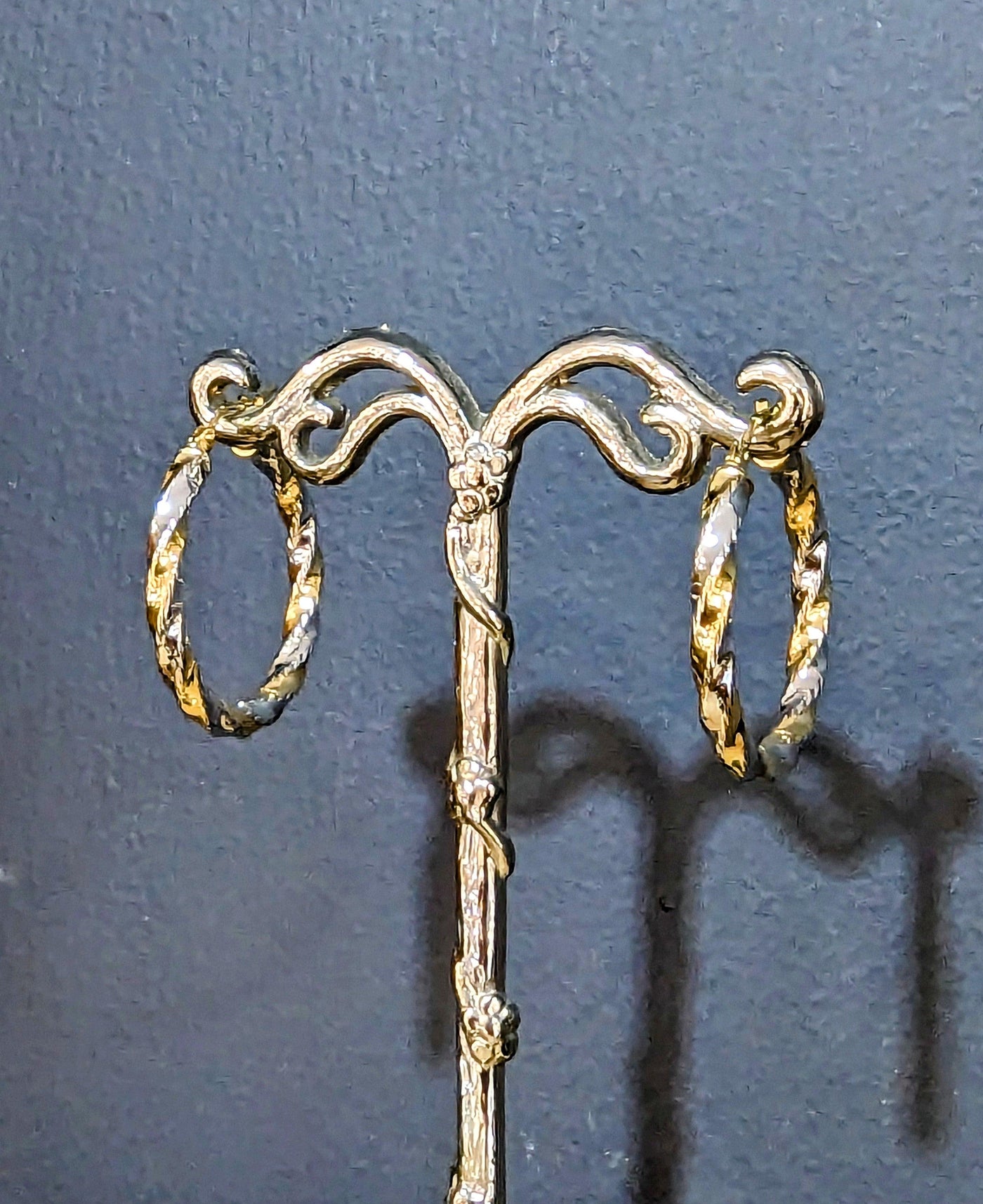 9ct Yellow and White Diamond Cut Hoop Earrings - Rococo Jewellery