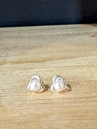 Dinky Small Heart With Freshwater Pearl Stud Earrings - Rococo Jewellery
