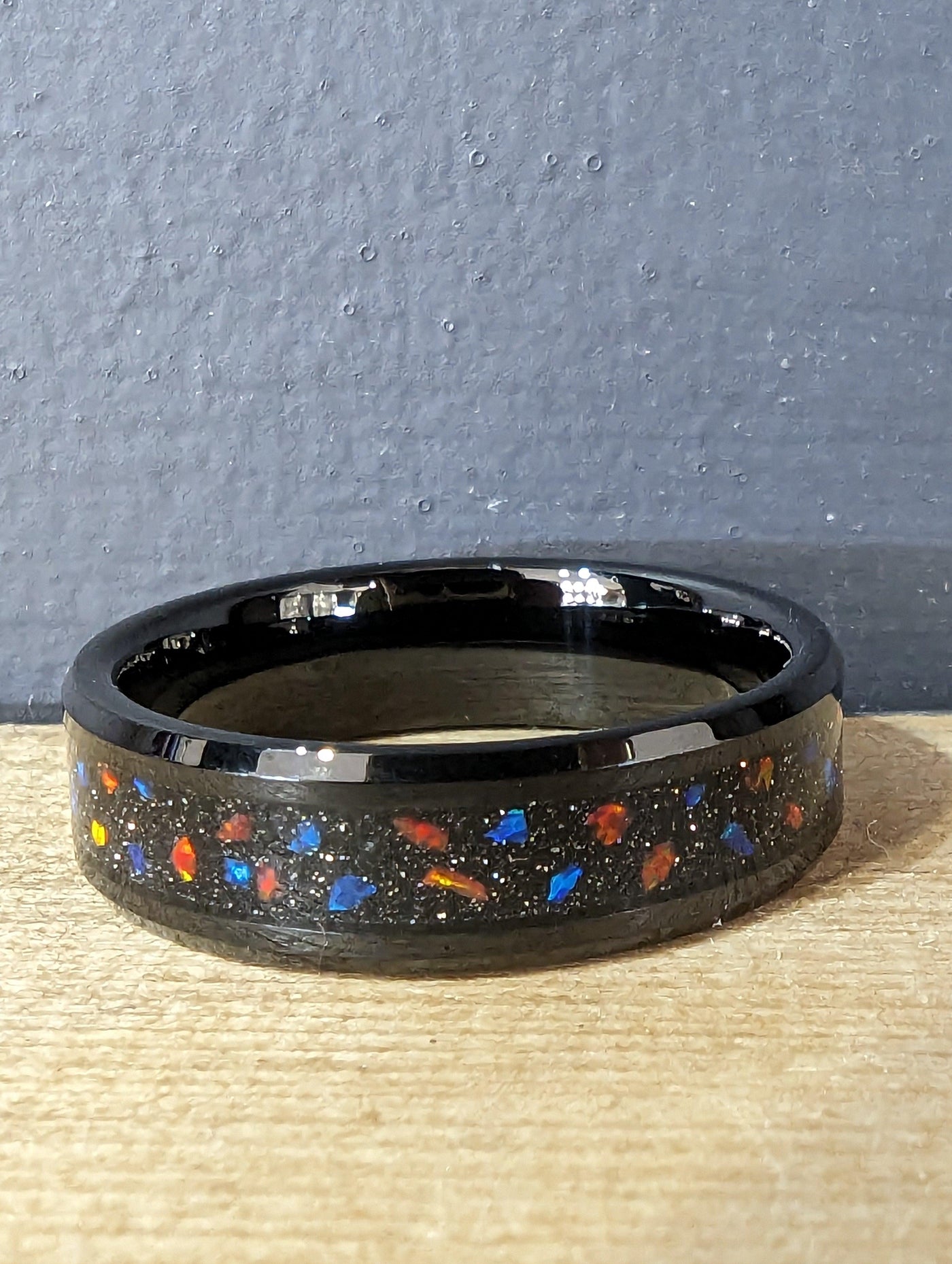 Unique & Co Tungsten Ring With Black Opal And Red Stone - Rococo Jewellery