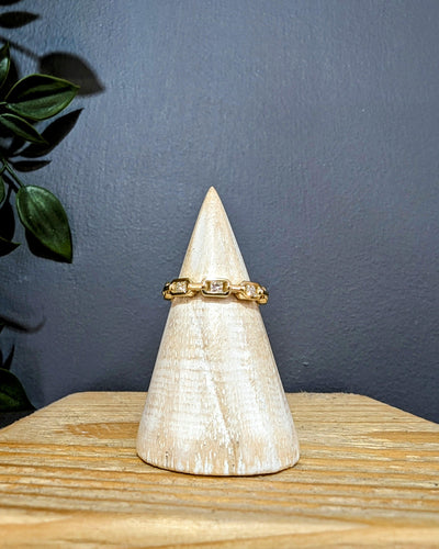 9ct Gold Princess Cut Chain Link Diamond Ring - Rococo Jewellery