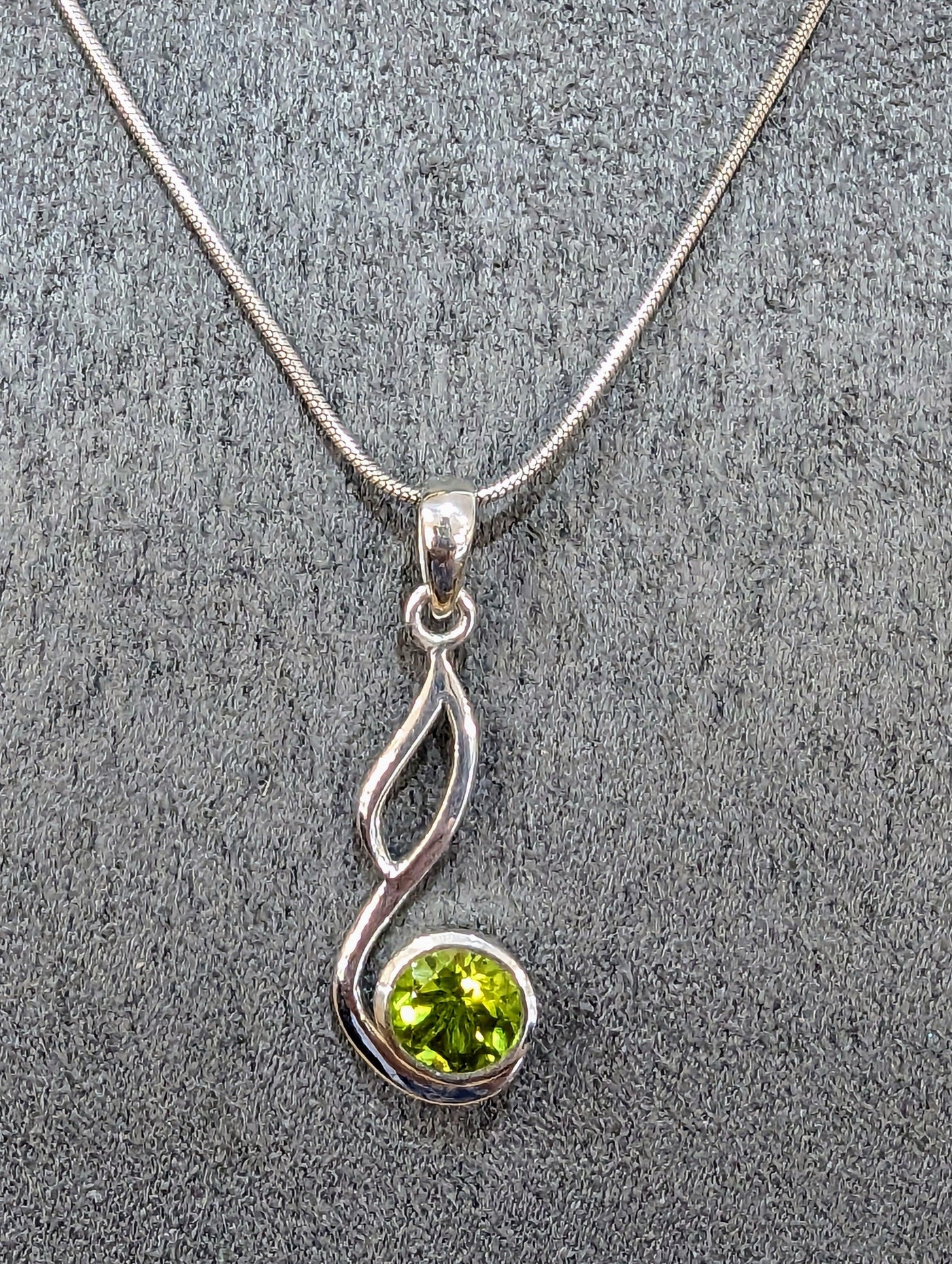 Sterling Silver and Peridot Swept Open Loop Pendant - Rococo Jewellery
