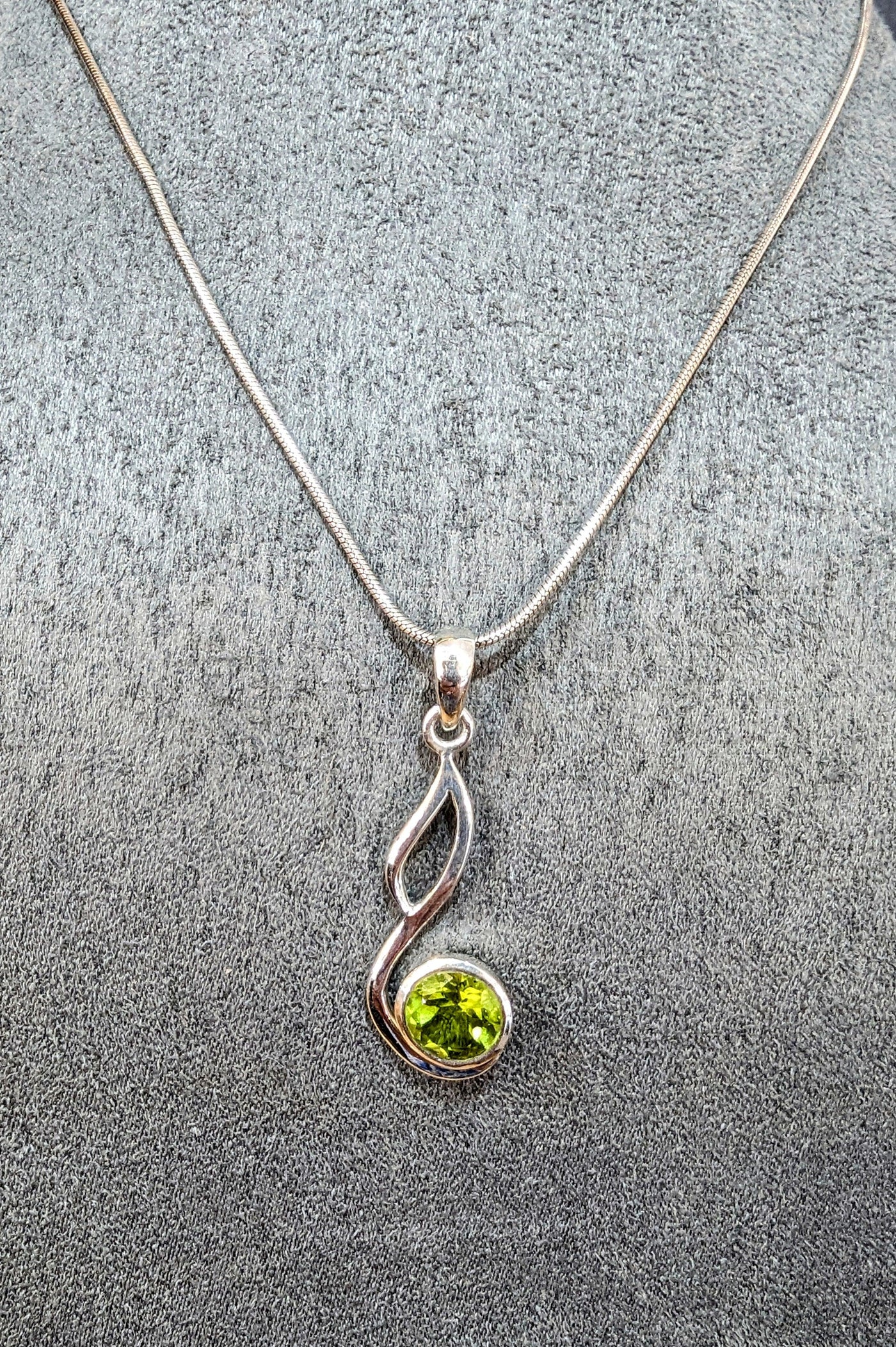 Sterling Silver and Peridot Swept Open Loop Pendant - Rococo Jewellery